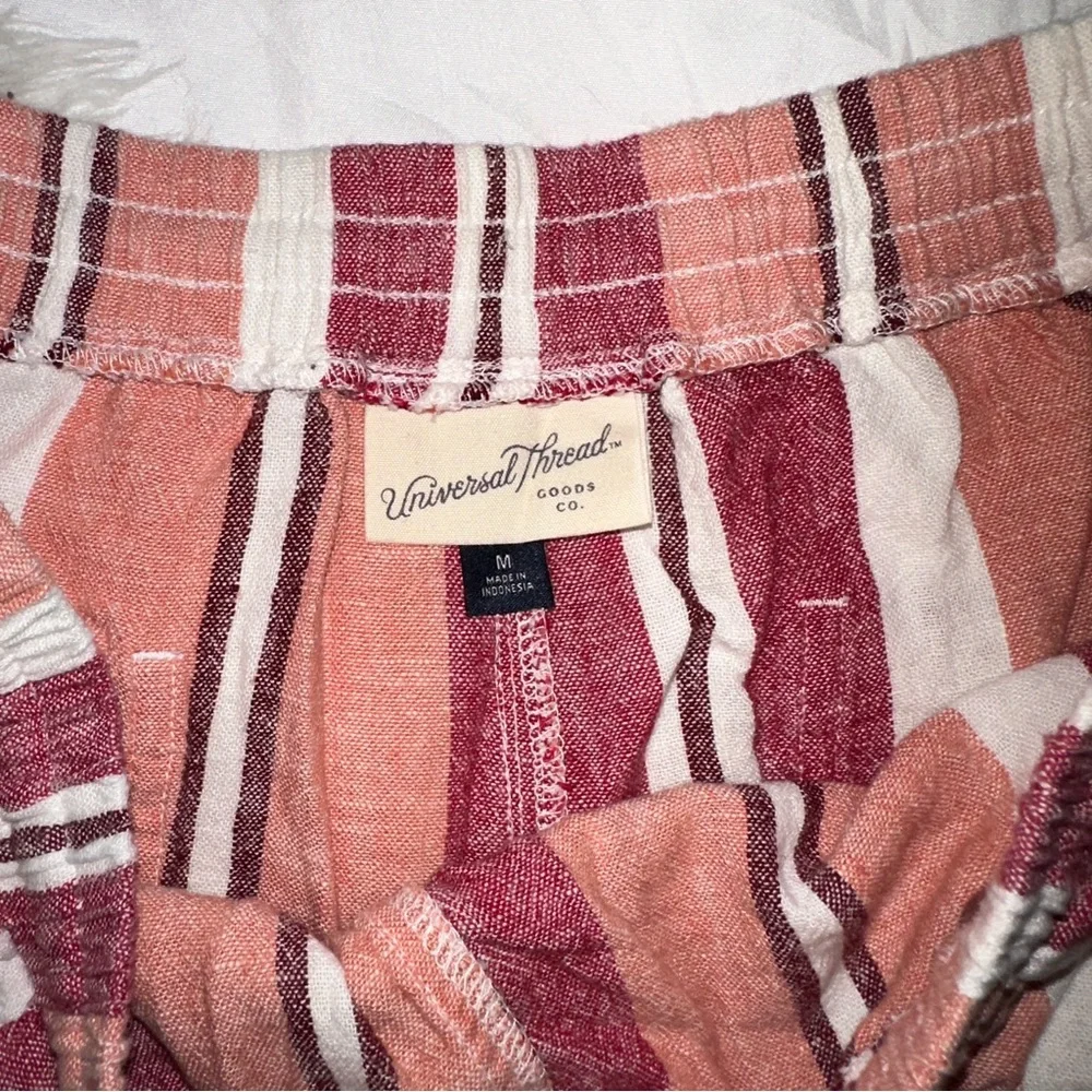 Universal Thread | Pink Cream Striped Linen Blend Shorts High Rise Drawstring M